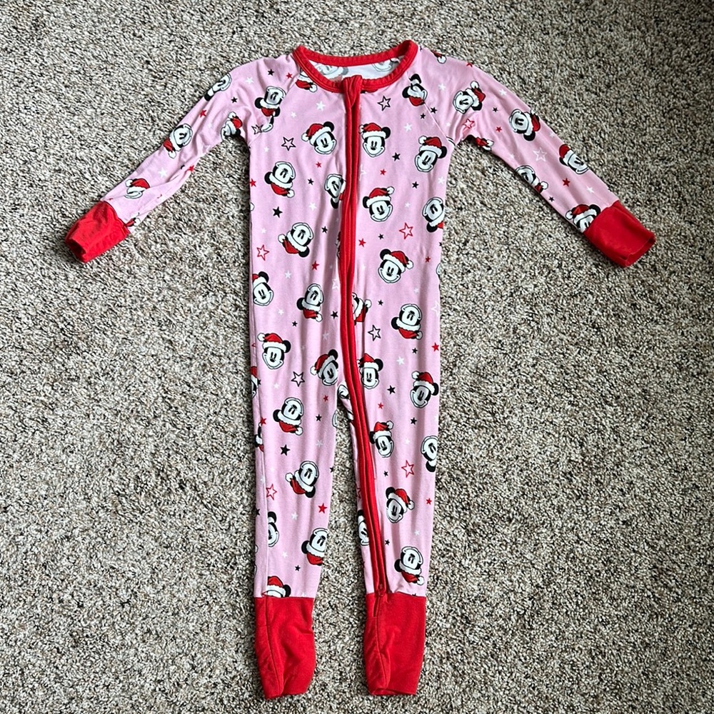 DREAMY BAMBOO MERRY MICKMAS PINK ZIP ROMPER